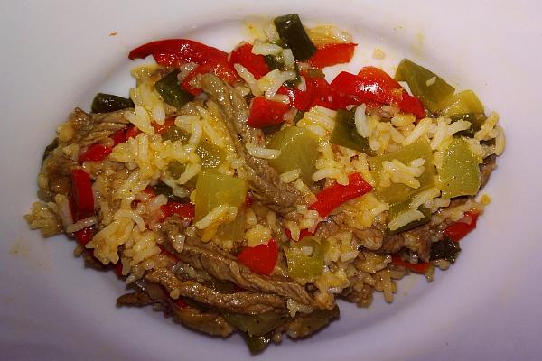 Paprika-Reis-Pfanne mit Rindfleisch